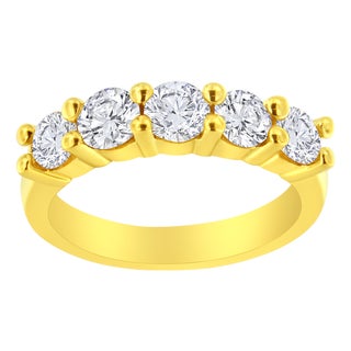 14K Yellow Gold Plated .925 Sterling Silver 1 1/2 Cttw Shared Prong Set Brilliant Round-Cut Diamond Anniversary or Wedding Band Ring - Size 6 For Sale