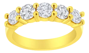 14K Yellow Gold Plated .925 Sterling Silver 1 1/2 Cttw Shared Prong Set Brilliant Round-Cut Diamond Anniversary or Wedding Band Ring - Size 6