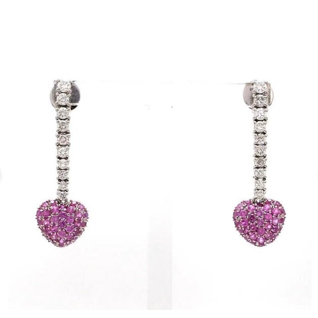 1.71 cts Natural pink sapphire and 0.96 cts diamond earring in 18k gold For Sale - Image 4 of 18