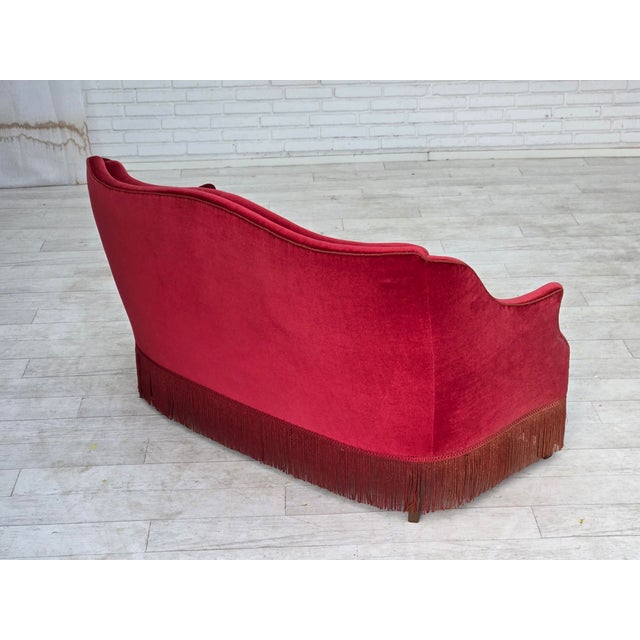 Danish 2-Seater Sofa in Red Velour with Ash Legs, 1970s For Sale - Image 11 of 18