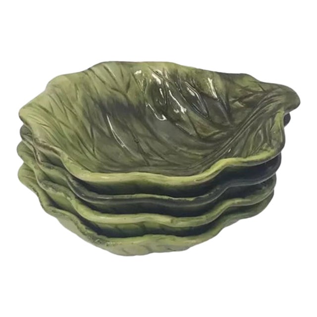 Vintage Garden Salad Ambiance Collections Cabbage Majolica Leaf Bowls - Set of 4 For Sale