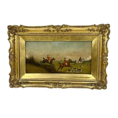 The Hunt, 1880, Oil Painting, Framed, Set of 2 For Sale - Image 4 of 11