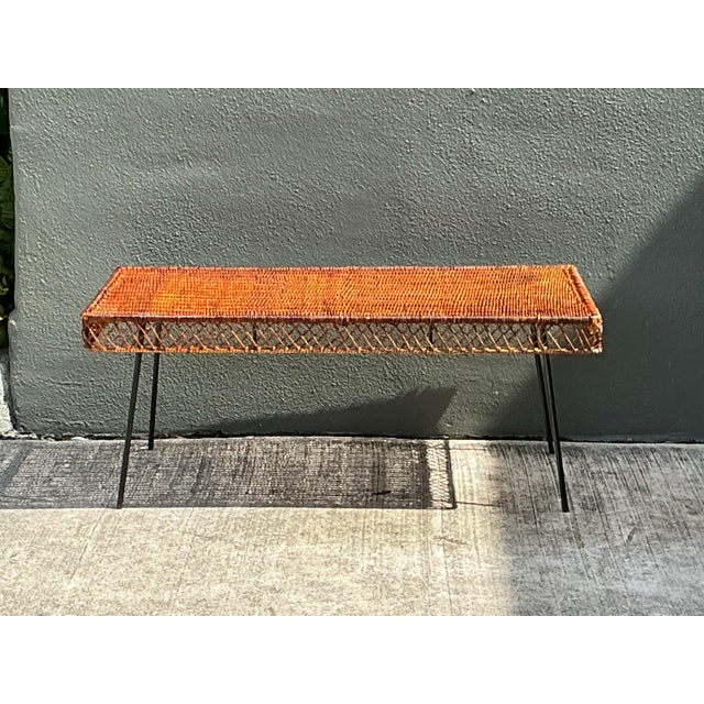 Mid-Century Modern Vintage Woven Rattan and Metal Coffee Table For Sale - Image 3 of 12