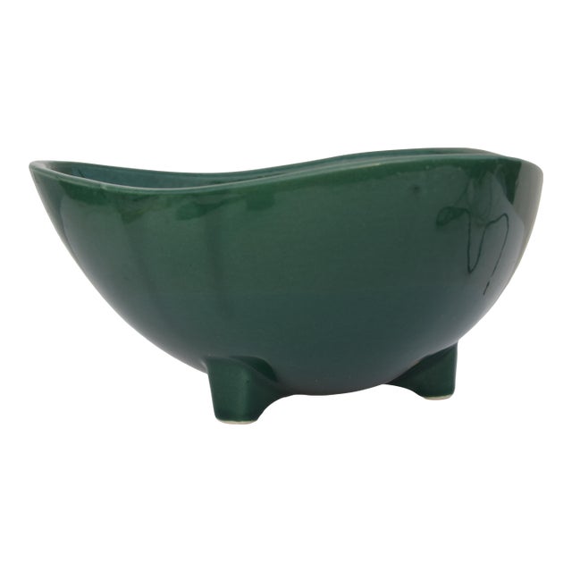1950s Mid Century Modern Green Ceramic Ikebana Planter For Sale