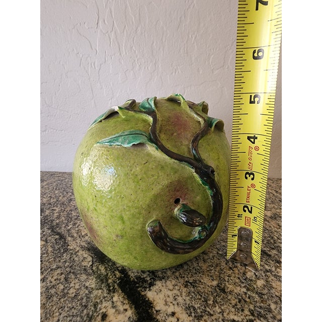Extra Large Vintage Chinese Green and Pink Glazed Ceramic Peach Altar Fruit For Sale - Image 9 of 11