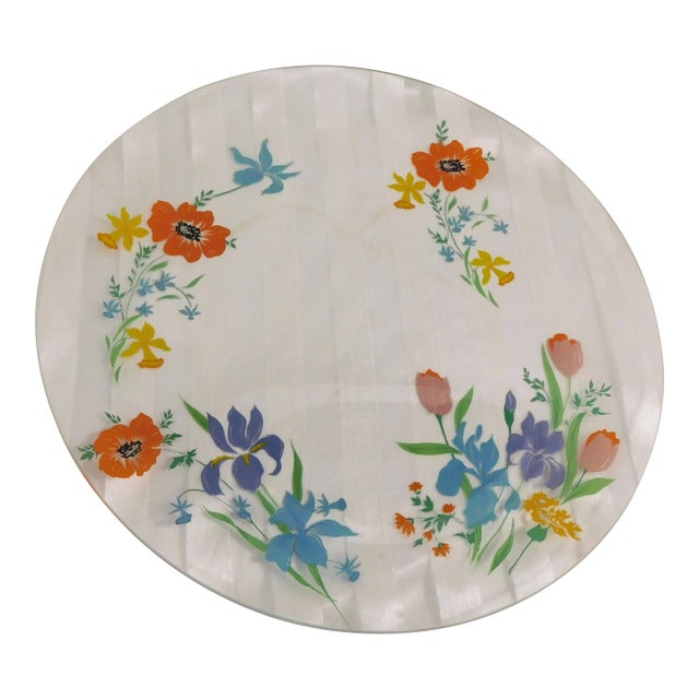 1970s Heinrich & Co. Clear Glass Round Serving Tray in Primavera For Sale