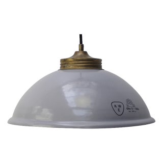 Vintage Industrial Gray Enamel Pendant Lamp with Brass Top from KWE For Sale
