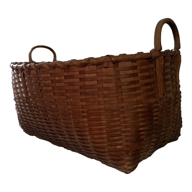19th Century Northeast Us Splint Basket With Notched Handles | Chairish