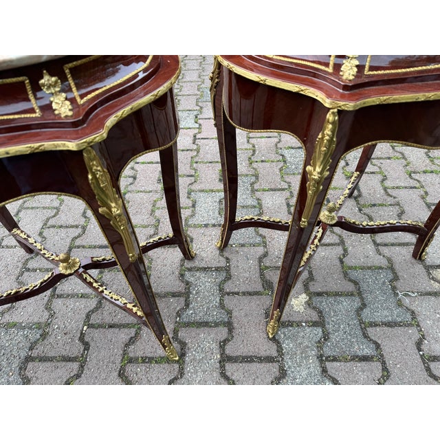 1920 French Louis XVI Mahogany Marble Side Tables - Pair of 2 PCS For Sale - Image 17 of 18