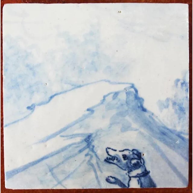 18th Century Blue and White Portuguese Dog Scene Tile For Sale - Image 9 of 9