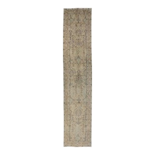 Vintage Persian Tabriz Long Runner in Taupe, Tan, Light Brown and D. Blue For Sale