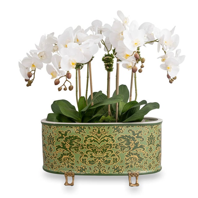 Port 68 Williamsburg for Port 68 Richmond Damask Green Oval Planter For Sale - Image 4 of 7