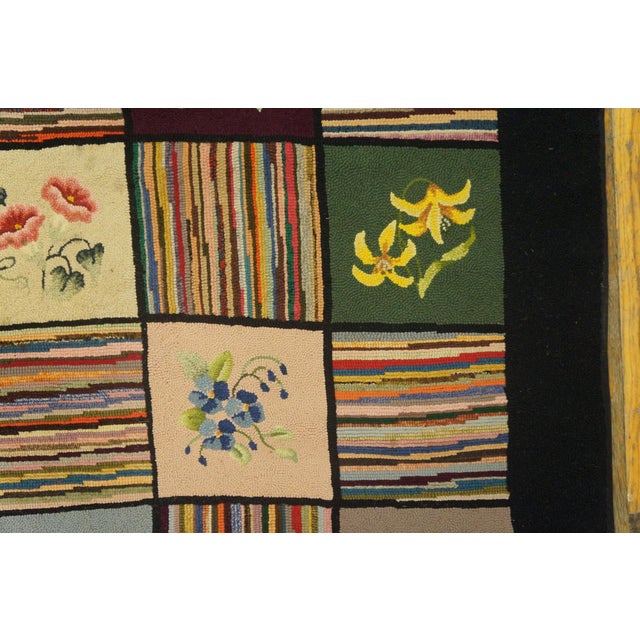 1930s Multicolor Geometric Folk Art American Hooked Rug 6' X 8'4" Handknotted Wool Carpet For Sale - Image 10 of 11