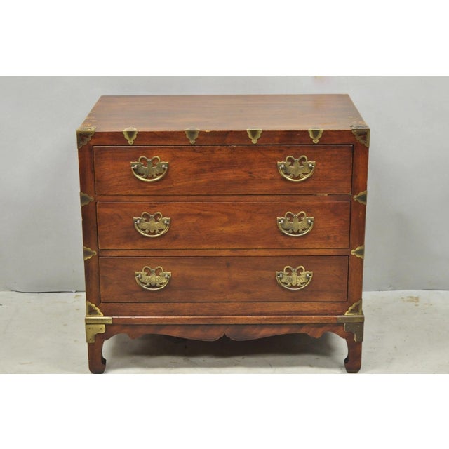 Vintage Henredon Pan Asian Chinoiserie Oriental Brass Butterfly 3 Drawer Small Bachelor Chest Nightstand Table. Circa Mid...