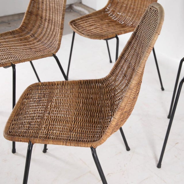 Mid-Century Modern Wicker and Iron Chairs, 1970s, Set of 4 For Sale - Image 3 of 12