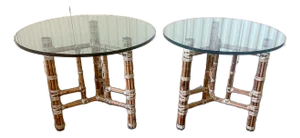 1970's McGuire Furniture Leather Wrapped Bamboo Accent Tables - A Pair