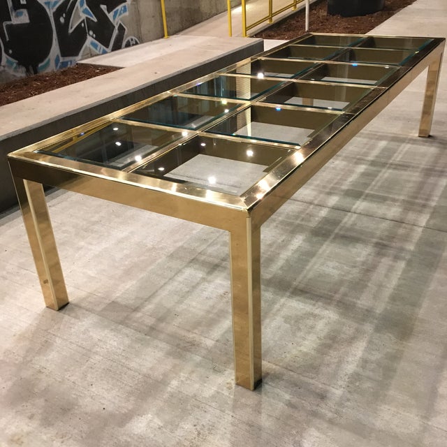 Monumental Mastercraft Parsons Style Extendable Brass and Glass Dining
