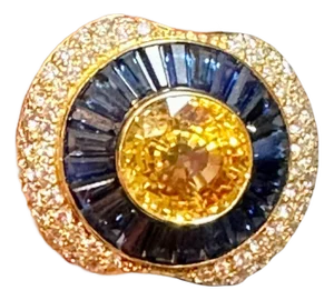 GIA Certified 10Ct Natural Ceylon Yellow Sapphire, Blue Sapphire & Diamond Ring