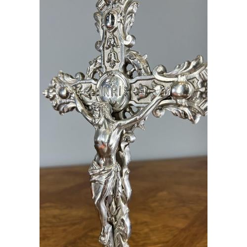 Vintage French Style Metal Ornate Religious Altar Cross For Sale - Image 11 of 12