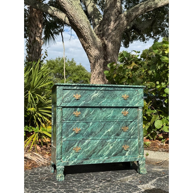 Mid-Century Modern Antique Faux Marble Painted Chest of Drawers For Sale - Image 3 of 8