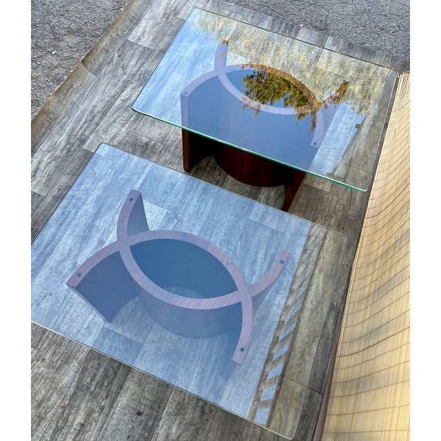 Wood Mid- Century Modern Scandinavian-Style Bent Wood Side Tables With Glass Tops. Circa 1960s For Sale - Image 7 of 18