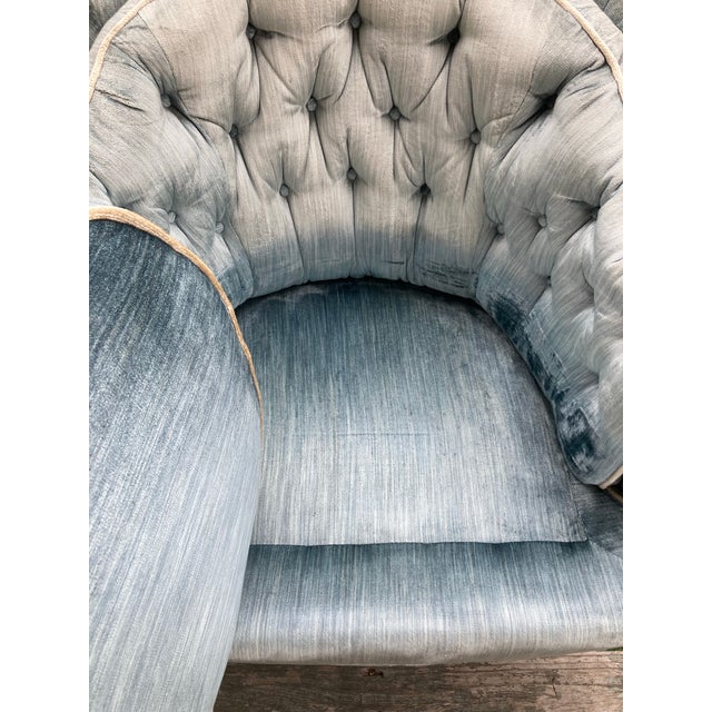 Pair of Vintage Upholstered Tufted Barrel Tub Chairs, 1970s For Sale - Image 11 of 12