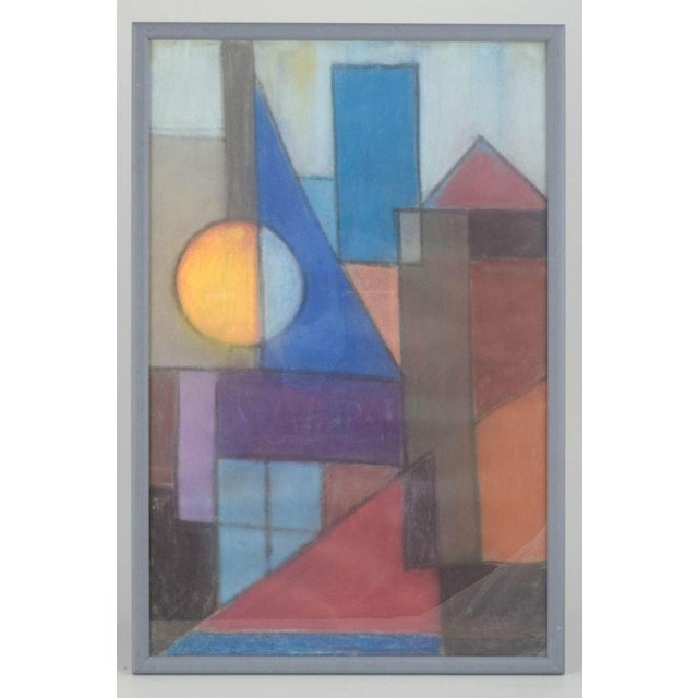 Scandinavian artist Geometric abstract composition. Chalk on board, behind glass. A geometric-abstract work executed in...