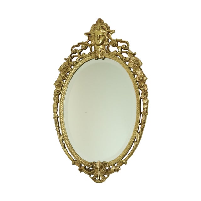 Louis XV Baroque French Brass Crested Mirror in Gold, 1950s For Sale - Image 4 of 17