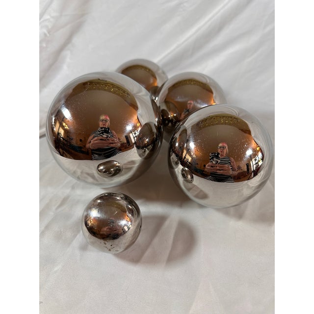 Mid-Century Modern Set of Five Shiny Stainless Steel Orbs For Sale - Image 3 of 5