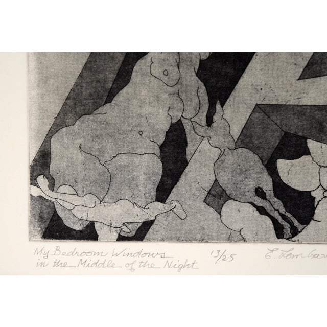 "My Bedroom Windows in the Middle of the Night" Etching in Ink on Paper, #13/25 by Ernesto Lombardi For Sale In Monterey, CA - Image 6 of 7