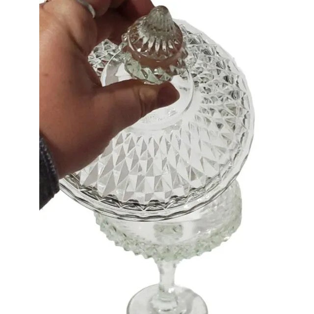 Vintage Indiana Glass Clear Diamond Point Lidded Compote For Sale In Dallas - Image 6 of 9