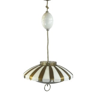 1950s Mid-Century Italian Style Cabana Striped Tole Adjustable Chandelier Light. For Sale