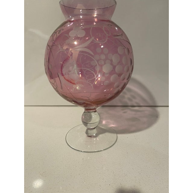 Mid 20th Century Victorian Etched Floral ‘ Gold Ruby’ Glass Bowl Vase For Sale - Image 5 of 7