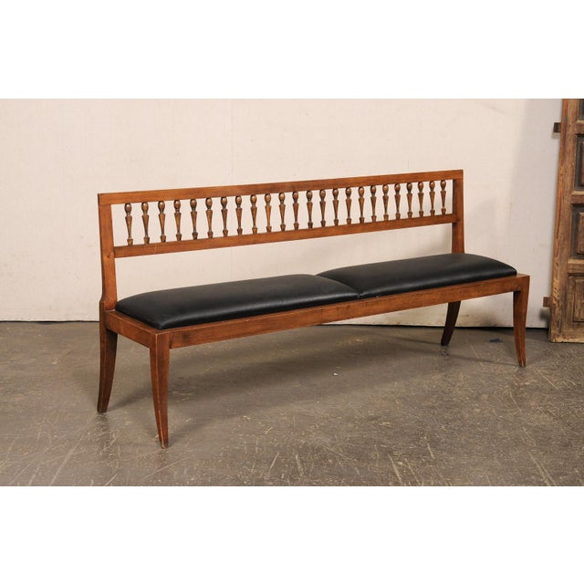 Yale Burge Mid 20th Century Yale Burge Spindle-Back Bench W/ Black Seat For Sale - Image 4 of 13