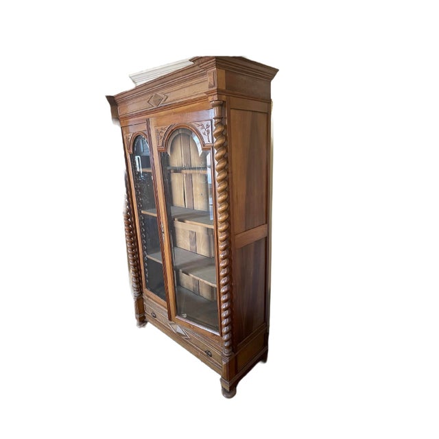 1900s Tall Walnut Display Cabinet For Sale - Image 4 of 5