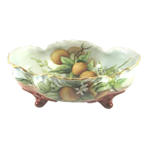 Early 20th Century Prov Sxe Es Germany Porcelain Hand Painted Peaches Fruit Console Bowl Signed