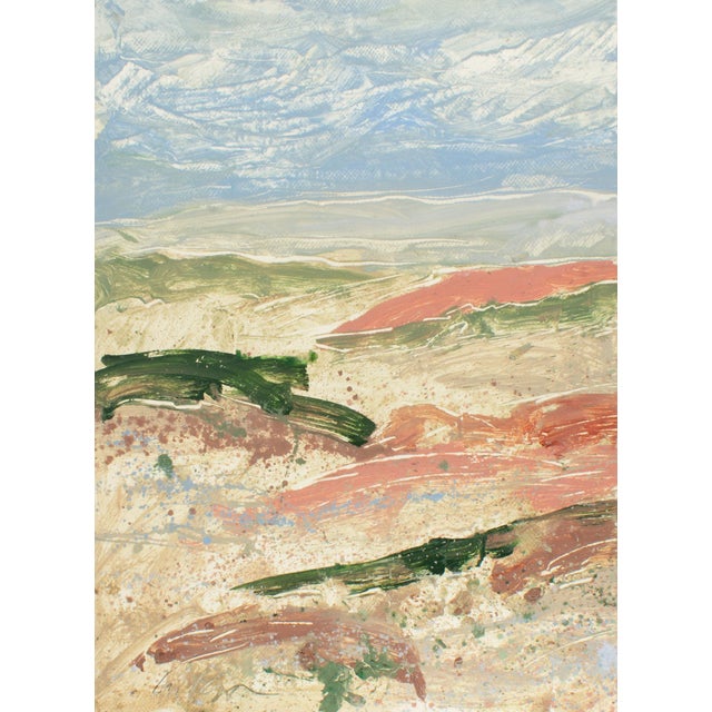 A 1980s acrylic on paper painting by the American artist Harry Hilson (1935-2004). This abstracted landscape scene...