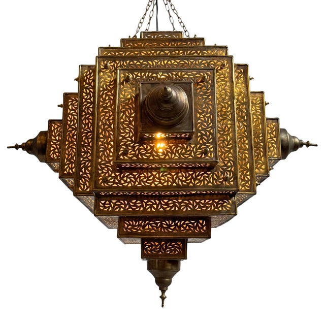 Brass Vintage Brass Pyramid Triangle Pendant Light Large For Sale - Image 8 of 11