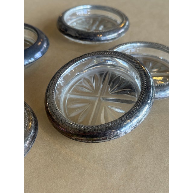 Traditional 1950s FB Rogers Silver Co Sterling Silver and Crystal Coasters - Set of 5 For Sale - Image 3 of 5