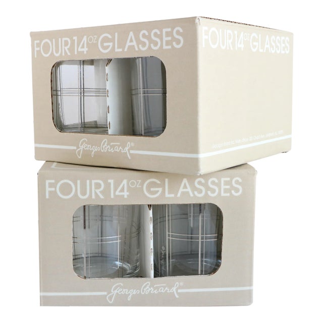 Georges Briard Platinum Windowpane Double Old Fashion Glasses - Set of 8 For Sale