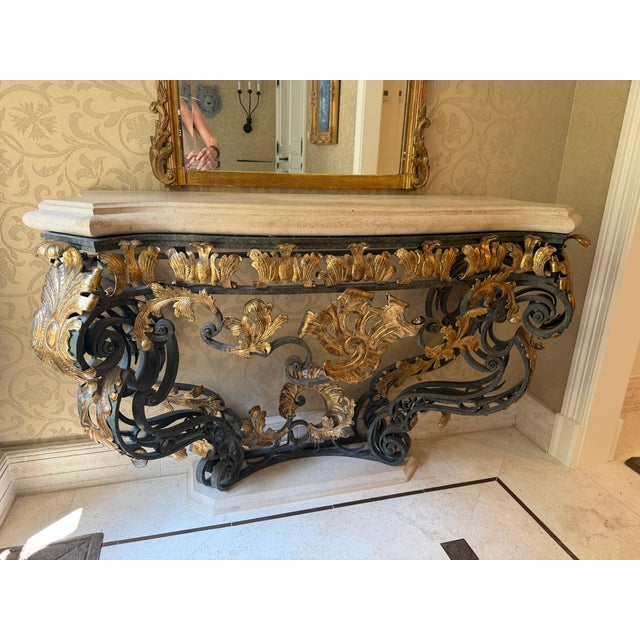Rose Tarlow Gilt Iron & Stone Top Console –Rose Tarlow– Hand‑Forged Scrollwork & Classical Elegance For Sale - Image 4 of 18