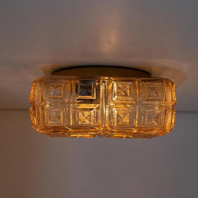 Several Square Amber Glass Flush Mounts, 1960 For Sale - Image 13 of 16