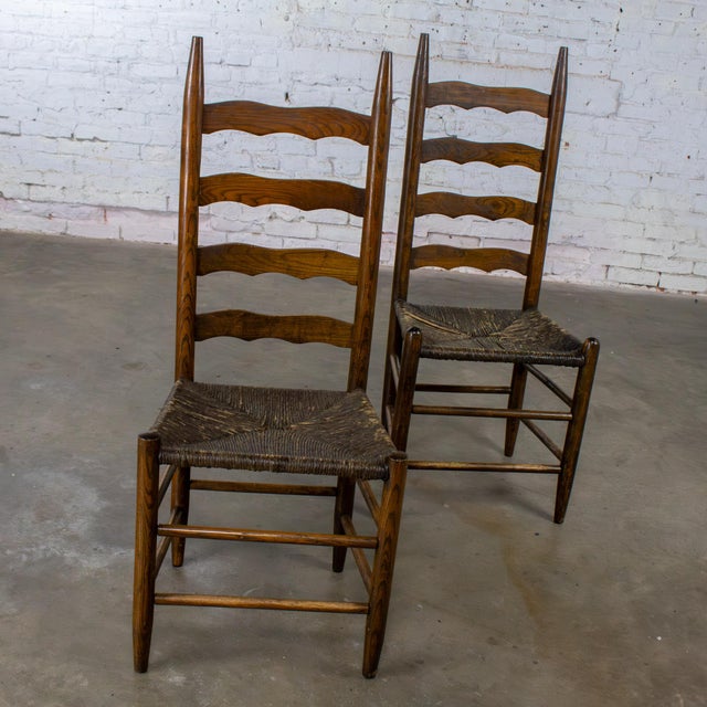 French Country Late 19th to Early 20th Century Pair of French Country Style Oak Ladderback Chairs Twisted Papercord Seats For Sale - Image 3 of 18