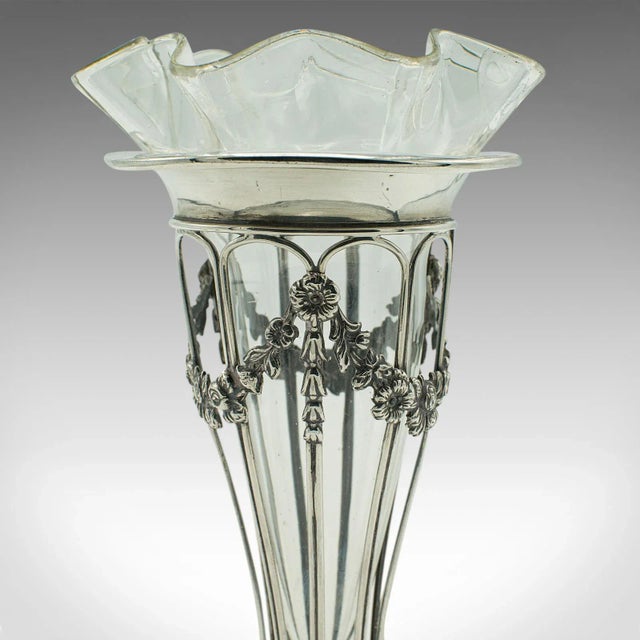 Silver 1900s Edwardian Small Antique Stem Vase, English, Silver, Glass, Decor, Art Nouveau For Sale - Image 8 of 11