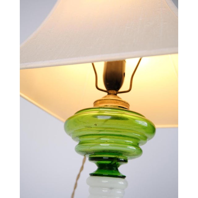 Green Table Lamp in Green and White Opaline Glass with Brass Details, 1880s For Sale - Image 8 of 9
