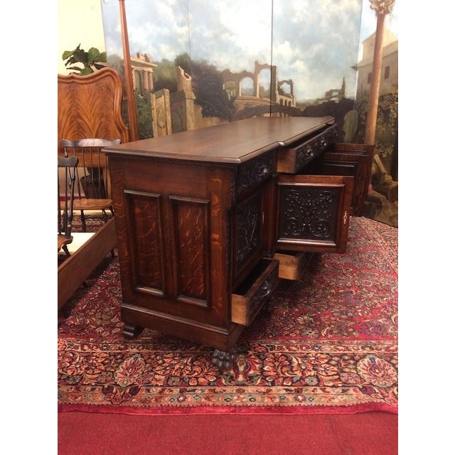 Item: Antique Monumental Sideboard Buffet in Oak. Age & Condition: Circa 1880. Good, refinished condition. Dimensions:...