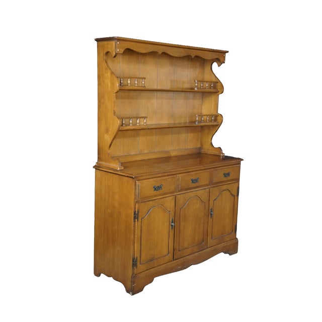 Farmhouse 1990s Nathan Hale Maple Early American Colonial Revival China Cabinet Hutch 67" For Sale - Image 3 of 18