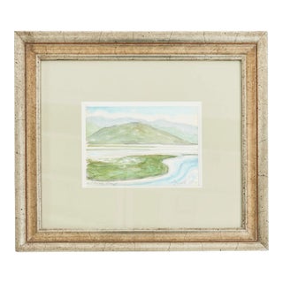 Tomales Bay Watercolor in Silver Giltwood Frame For Sale