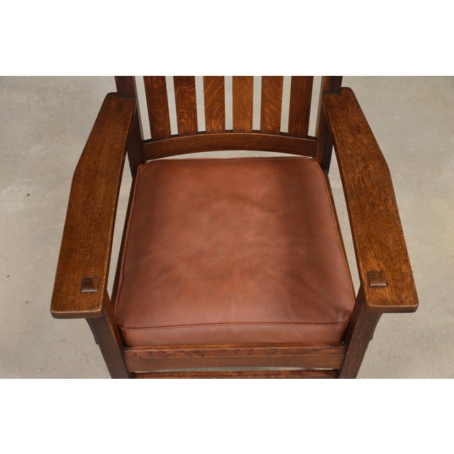 Wood 1910s L&jg Stickley Lounge Arm Chair Mission Arts and Crafts For Sale - Image 7 of 10
