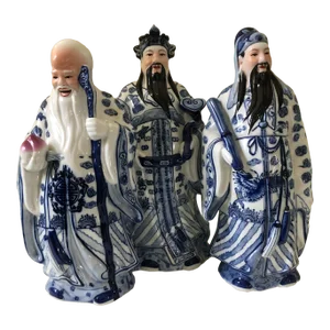 1990s Chinoiserie Longevity Statues - Set of 3